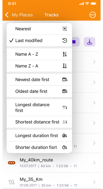 Yerlerim parçaları sıralama işlevi iOS