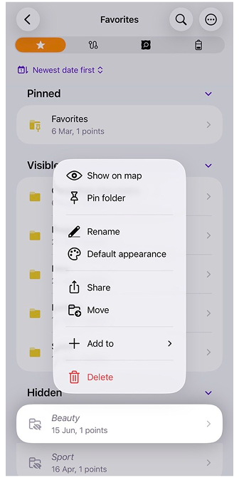 Дії з Обраним ios