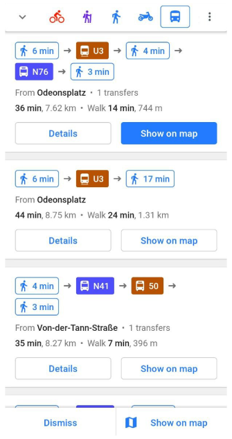 Шлях навігації громадським транспортом Android