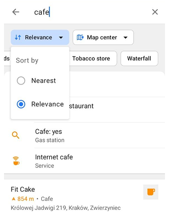 Список POI в Пошуку Android